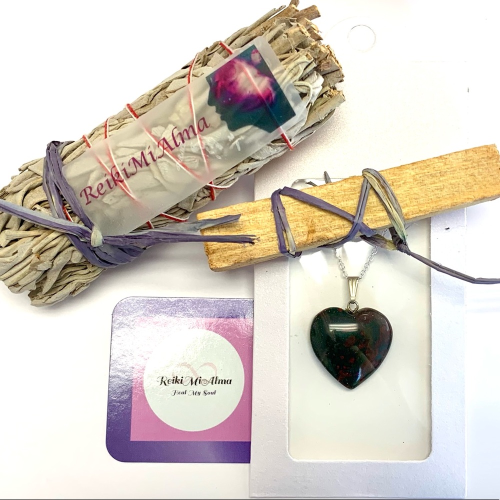 Bloodstone Crystal Necklace, Palo Santo & Sage